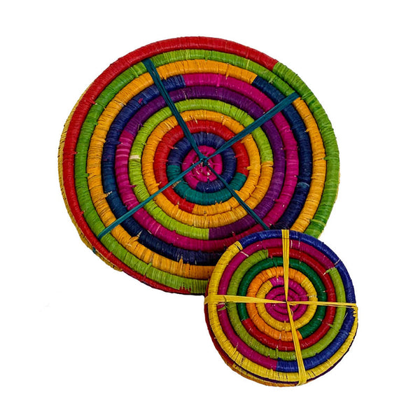 Set of 6 Raffia Coasters 10cm - Multicolour