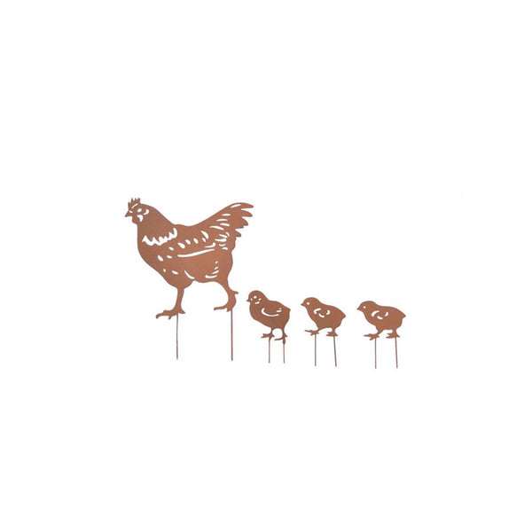 Hen w/three chicks stakes (4pcs)