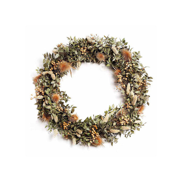 Dried Flower Wreath Ruscus and Thistle 38cm