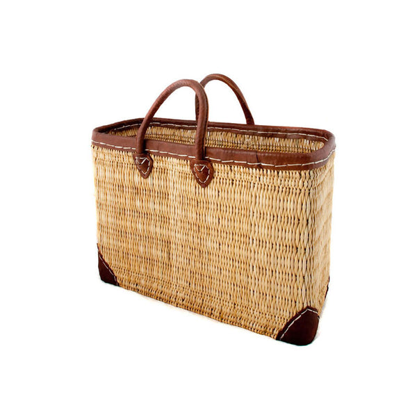 Leather Trim Oblong Basket - Large