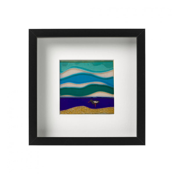 Oystercatcher Framed Fused Glass Picture