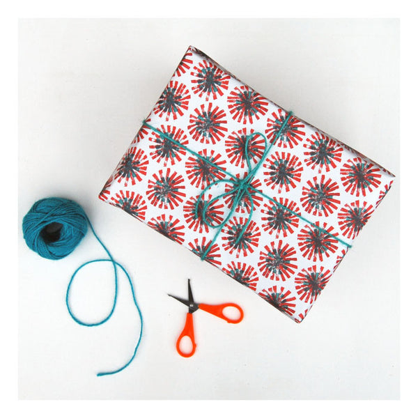 Red Dandelion Wrapping Paper - 1 Sheet